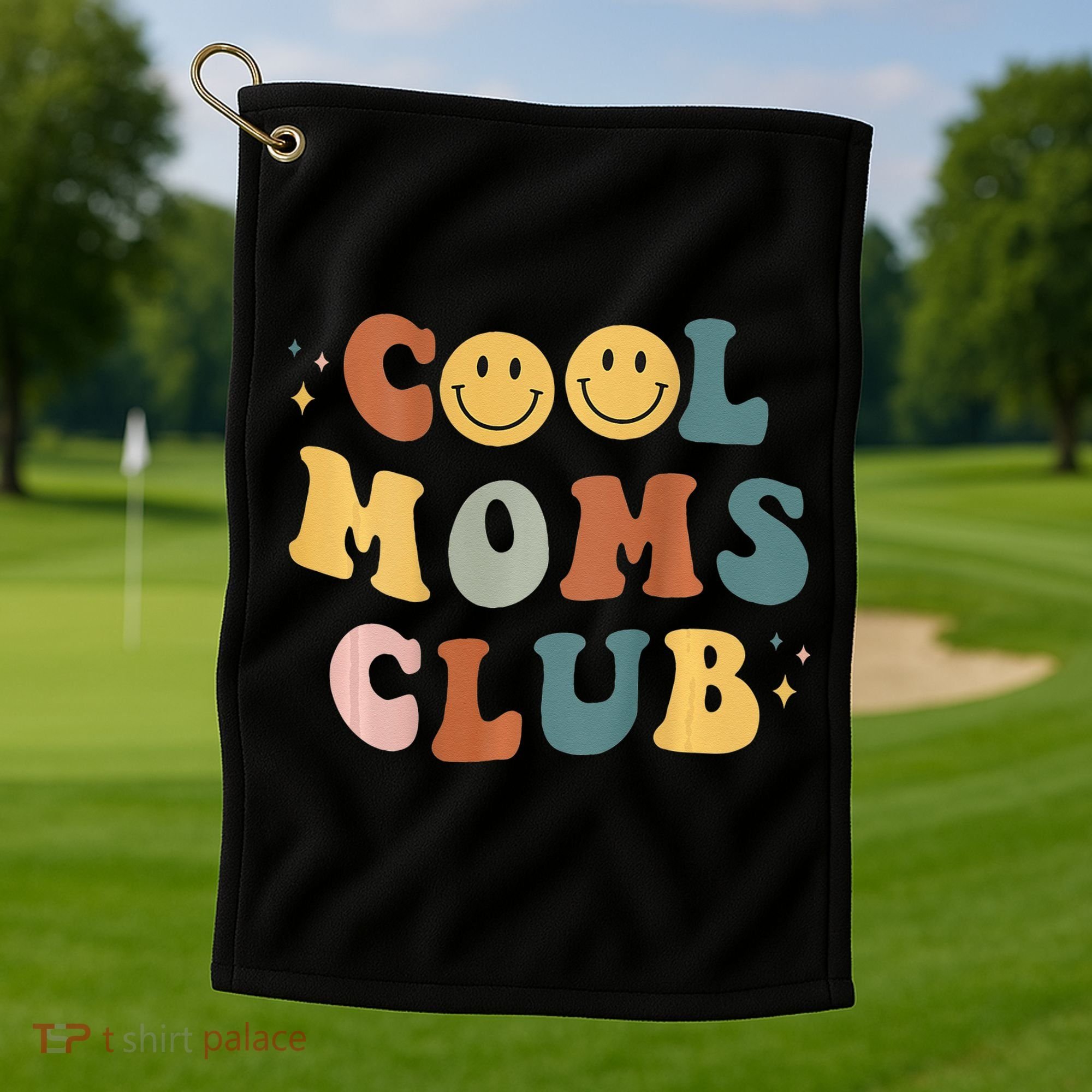 Cool Moms Club ON BACK Print Golf Towel
