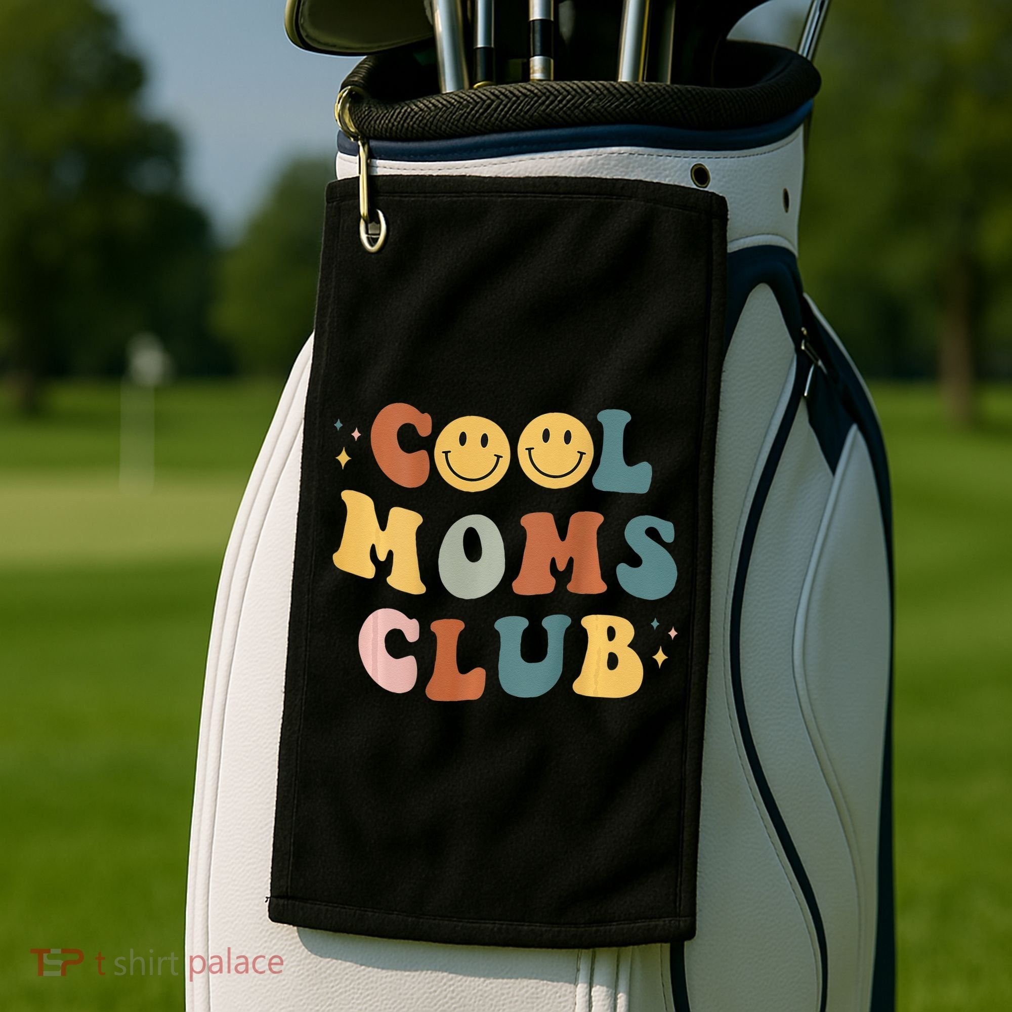 Cool Moms Club ON BACK Print Golf Towel