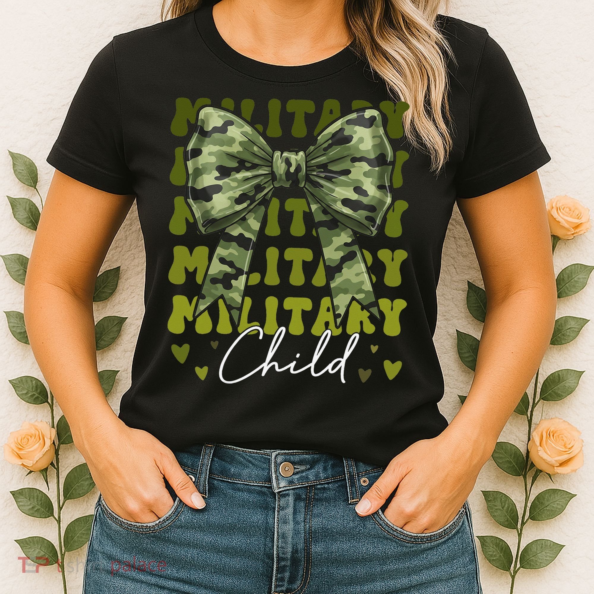 Camouflage Military Child Coquette Bow Camo Women's T-Shirt