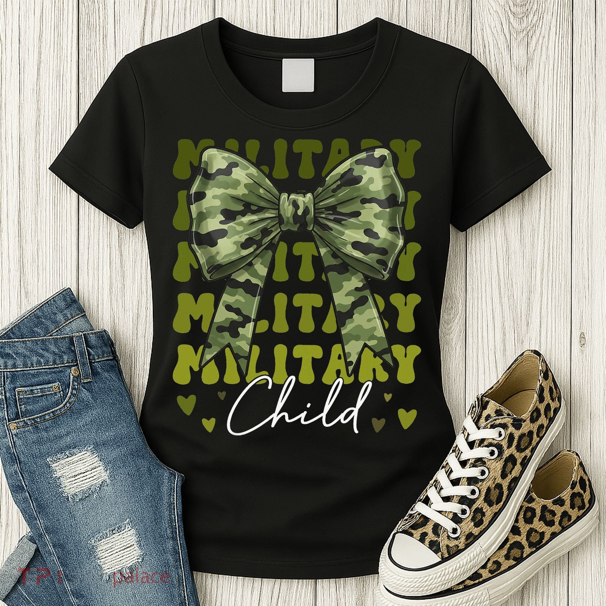 Camouflage Military Child Coquette Bow Camo Women's T-Shirt