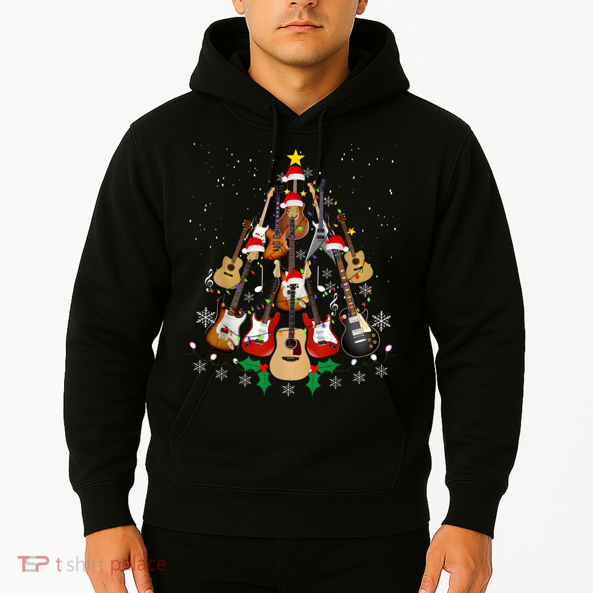 Christmas Musician Christmas Guitar Tree Hoodie