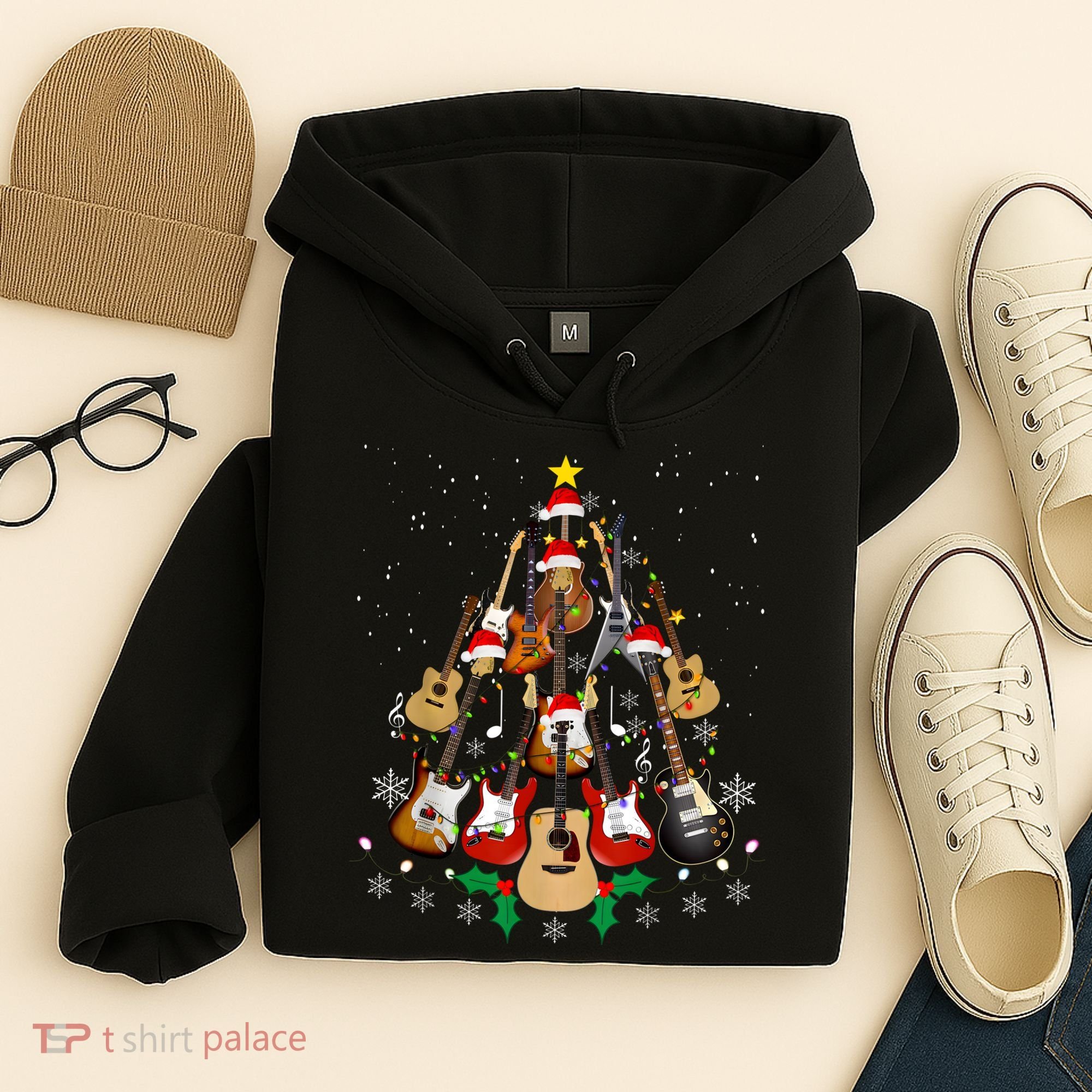 Christmas Musician Christmas Guitar Tree Hoodie