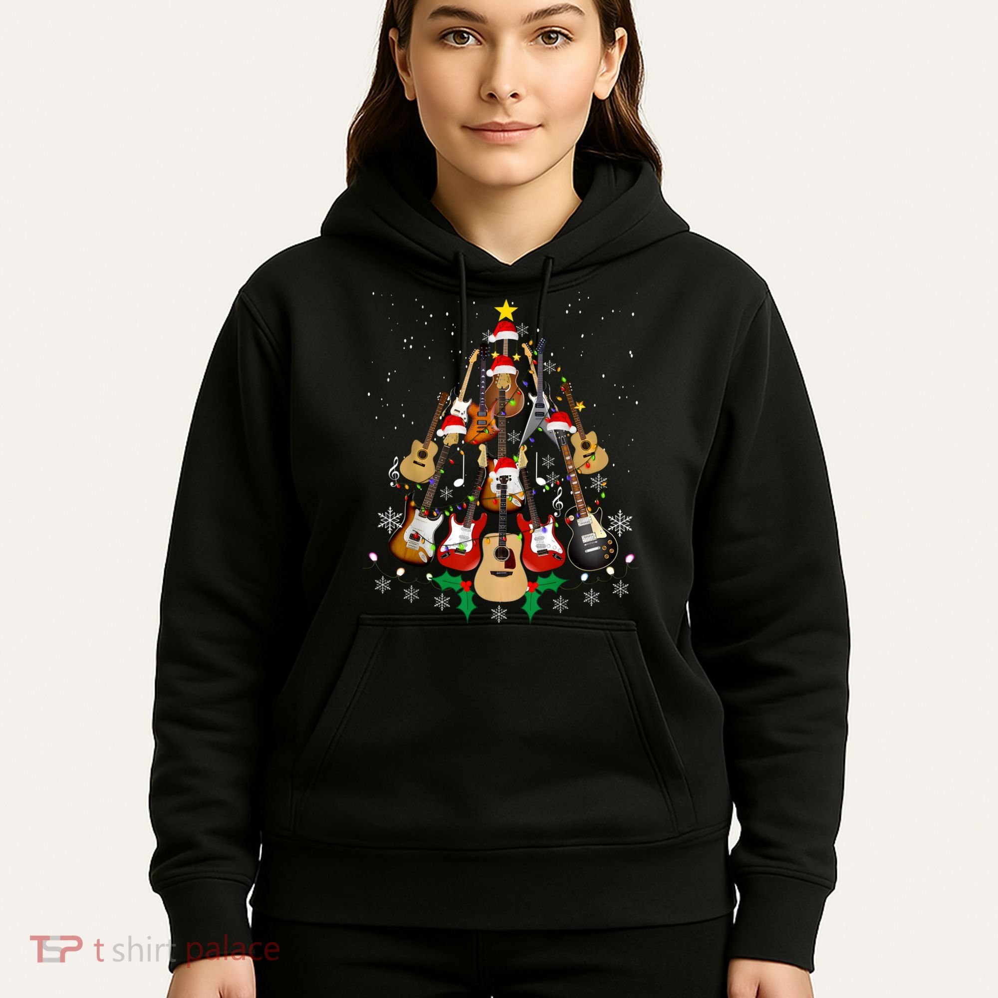 Christmas Musician Christmas Guitar Tree Hoodie