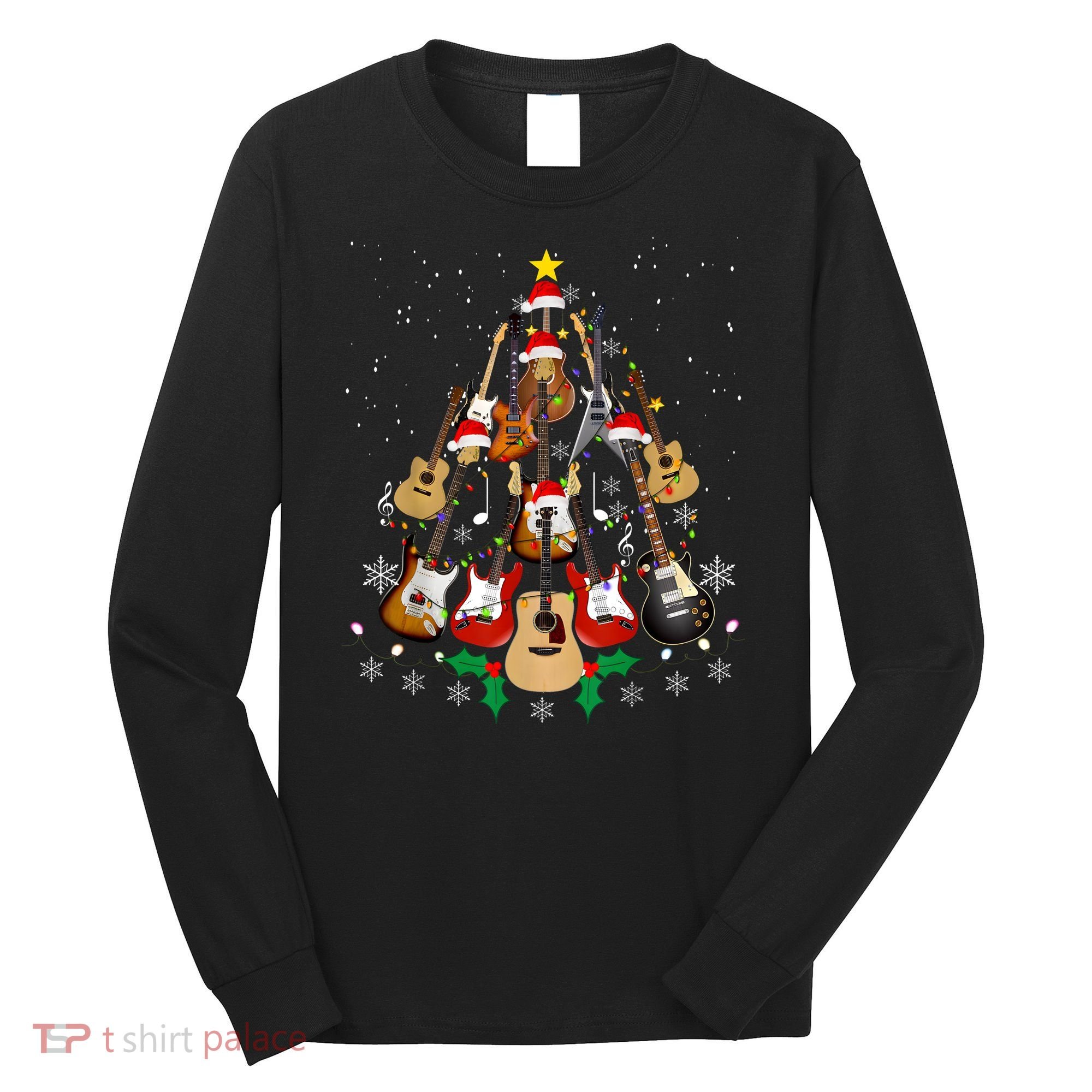 Christmas Musician Christmas Guitar Tree Long Sleeve Shirt