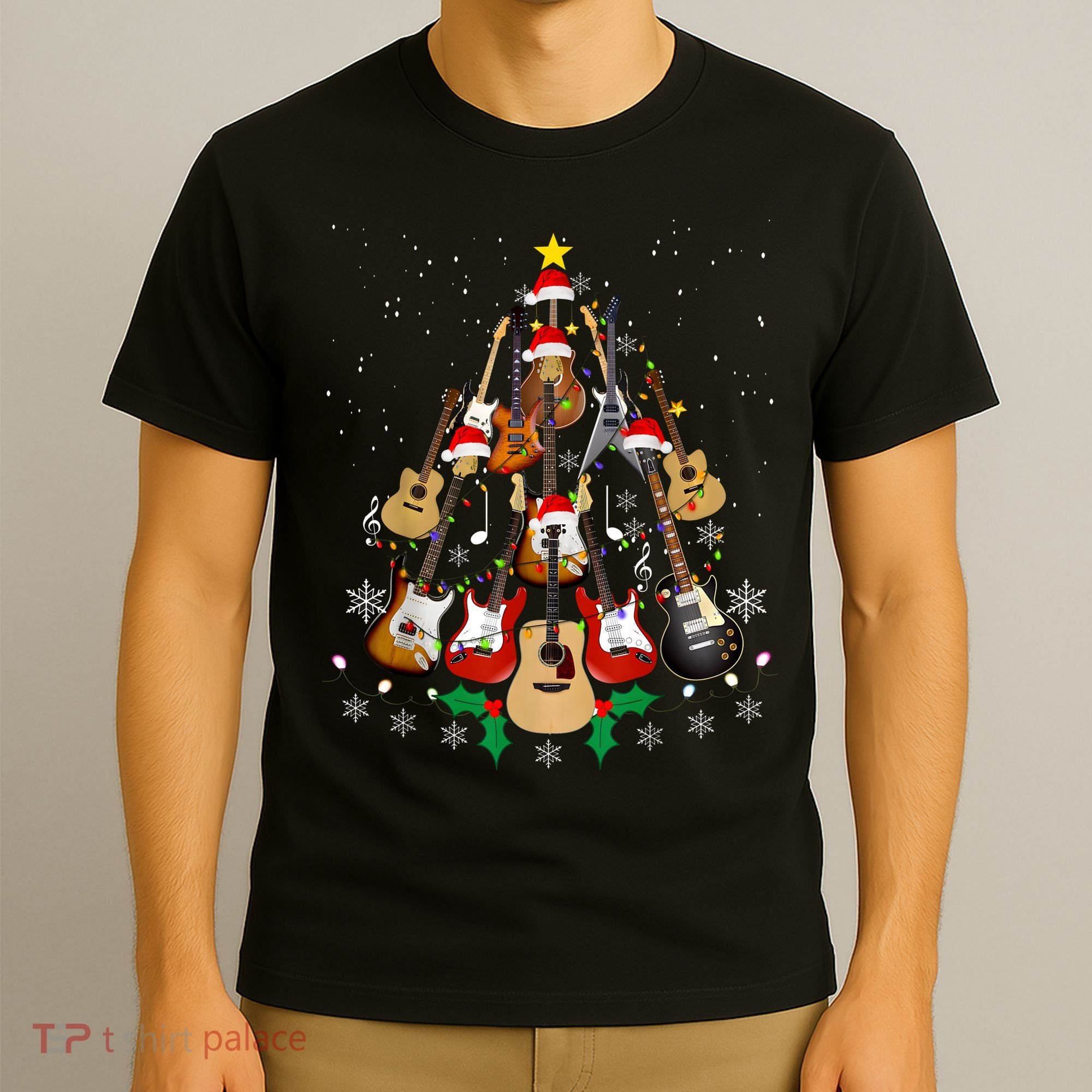 Christmas Musician Christmas Guitar Tree T-Shirt