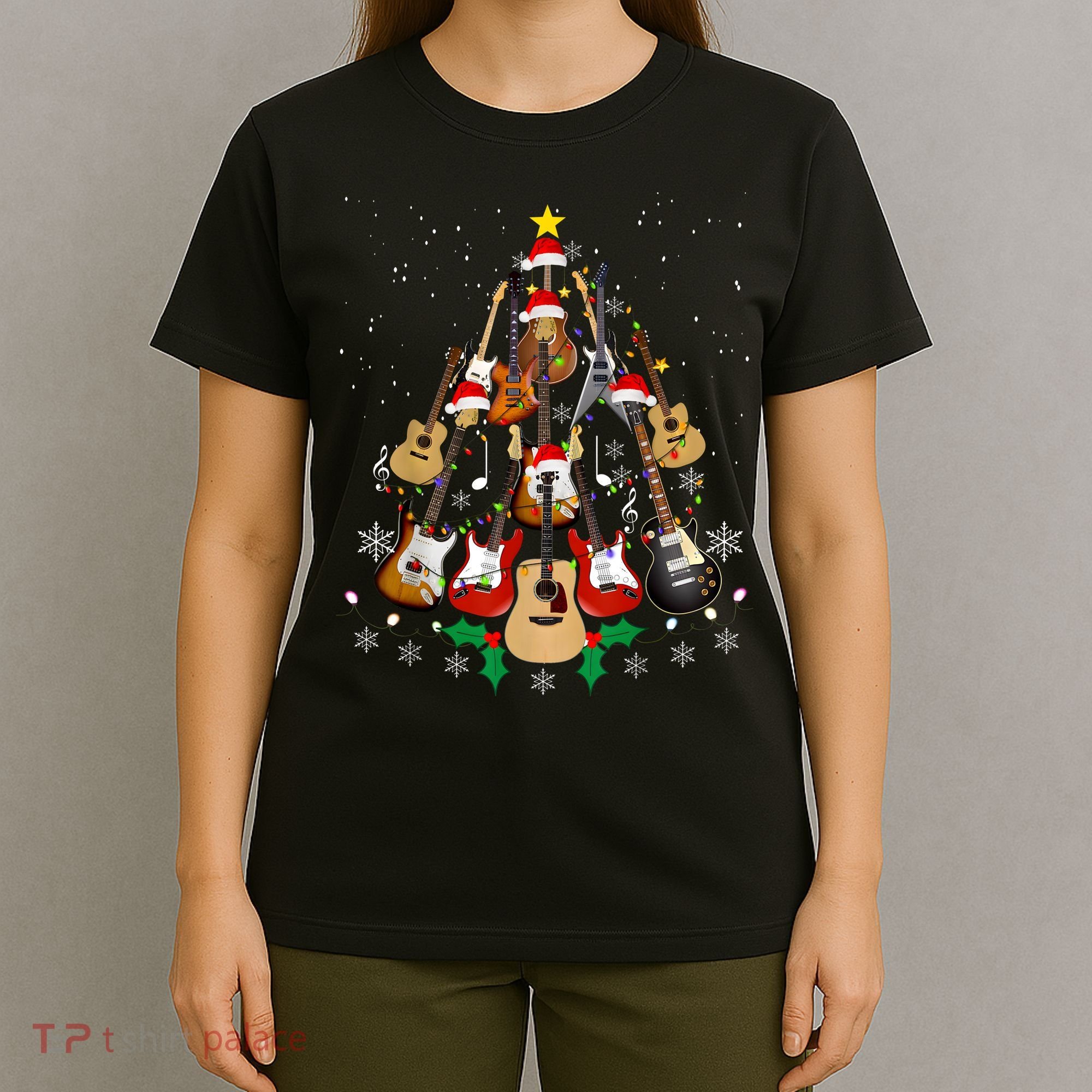 Christmas Musician Christmas Guitar Tree T-Shirt