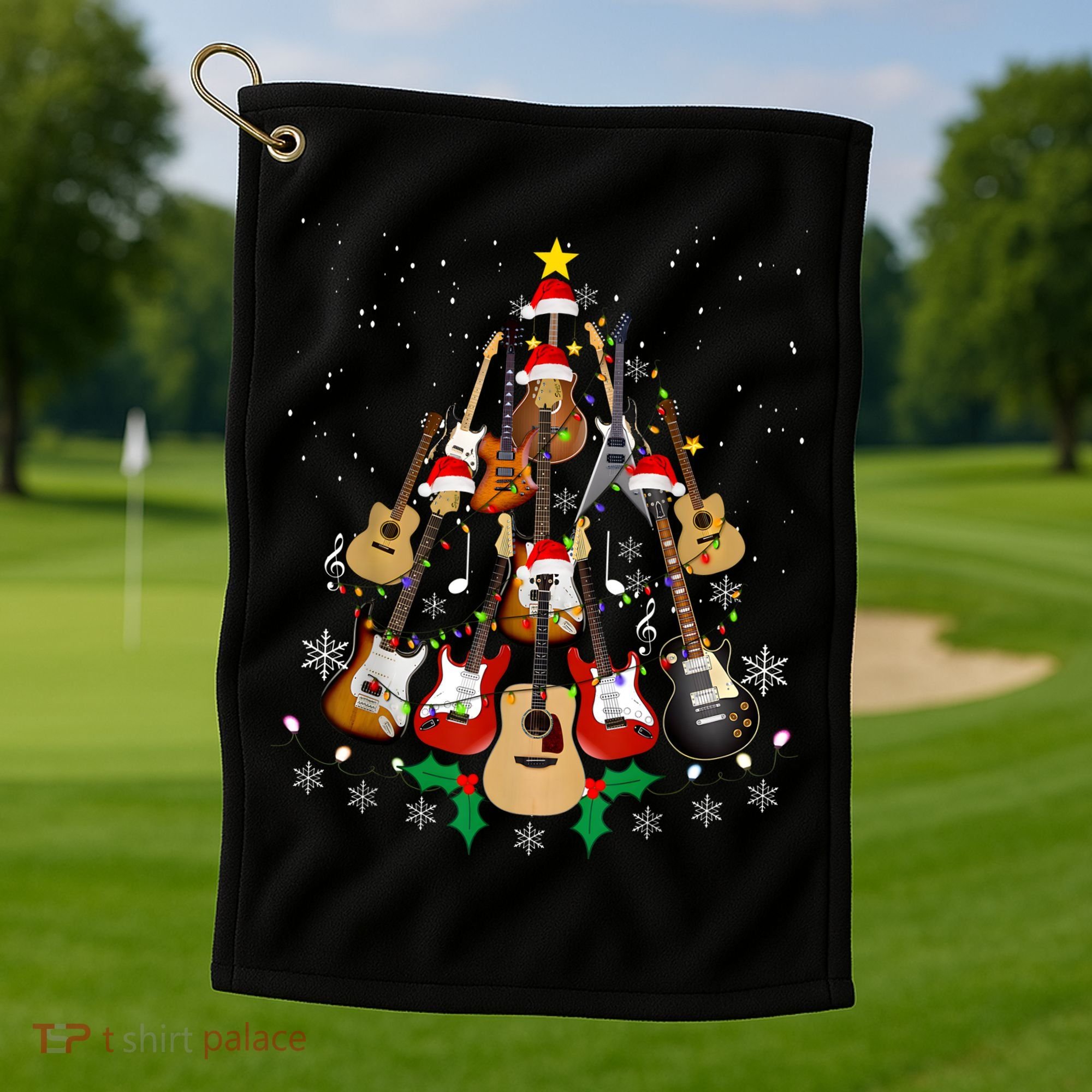 Christmas Musician Christmas Guitar Tree Golf Towel