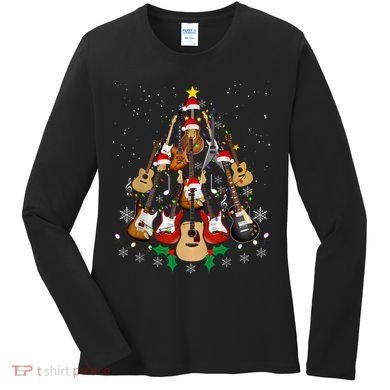 Christmas Musician Christmas Guitar Tree Women's Long Sleeve Shirt