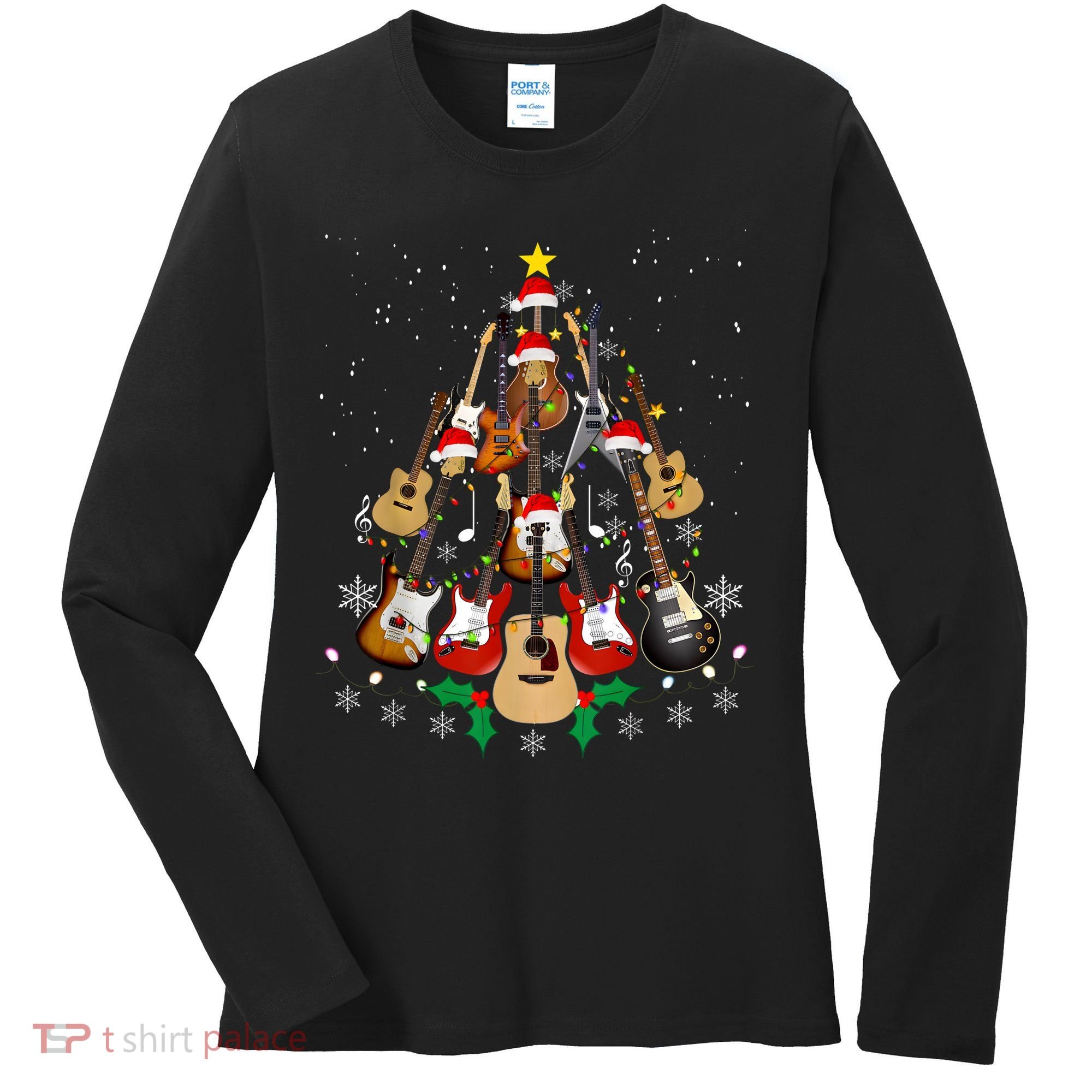 Christmas Musician Christmas Guitar Tree Women's Long Sleeve Shirt