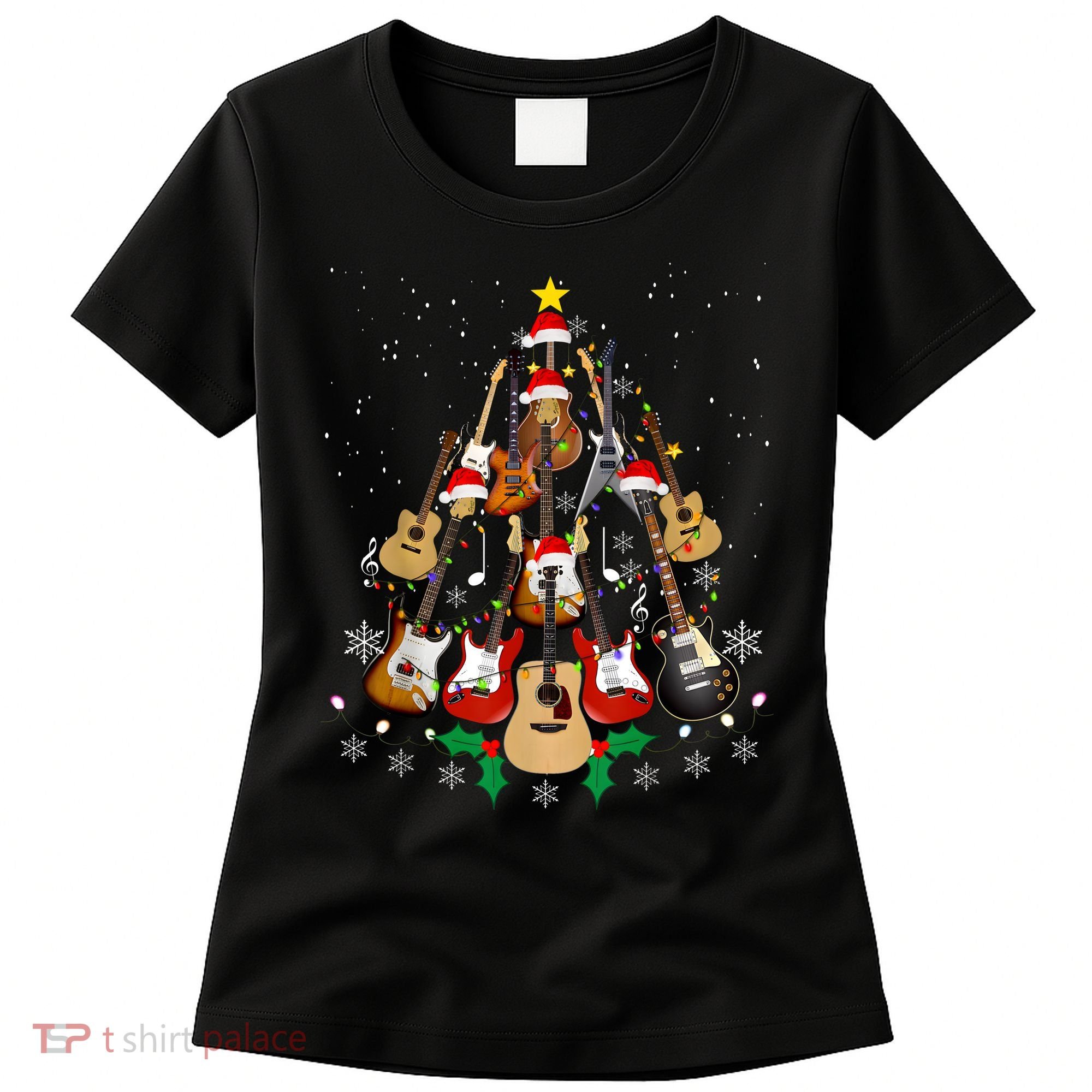 Christmas Musician Christmas Guitar Tree Women's T-Shirt
