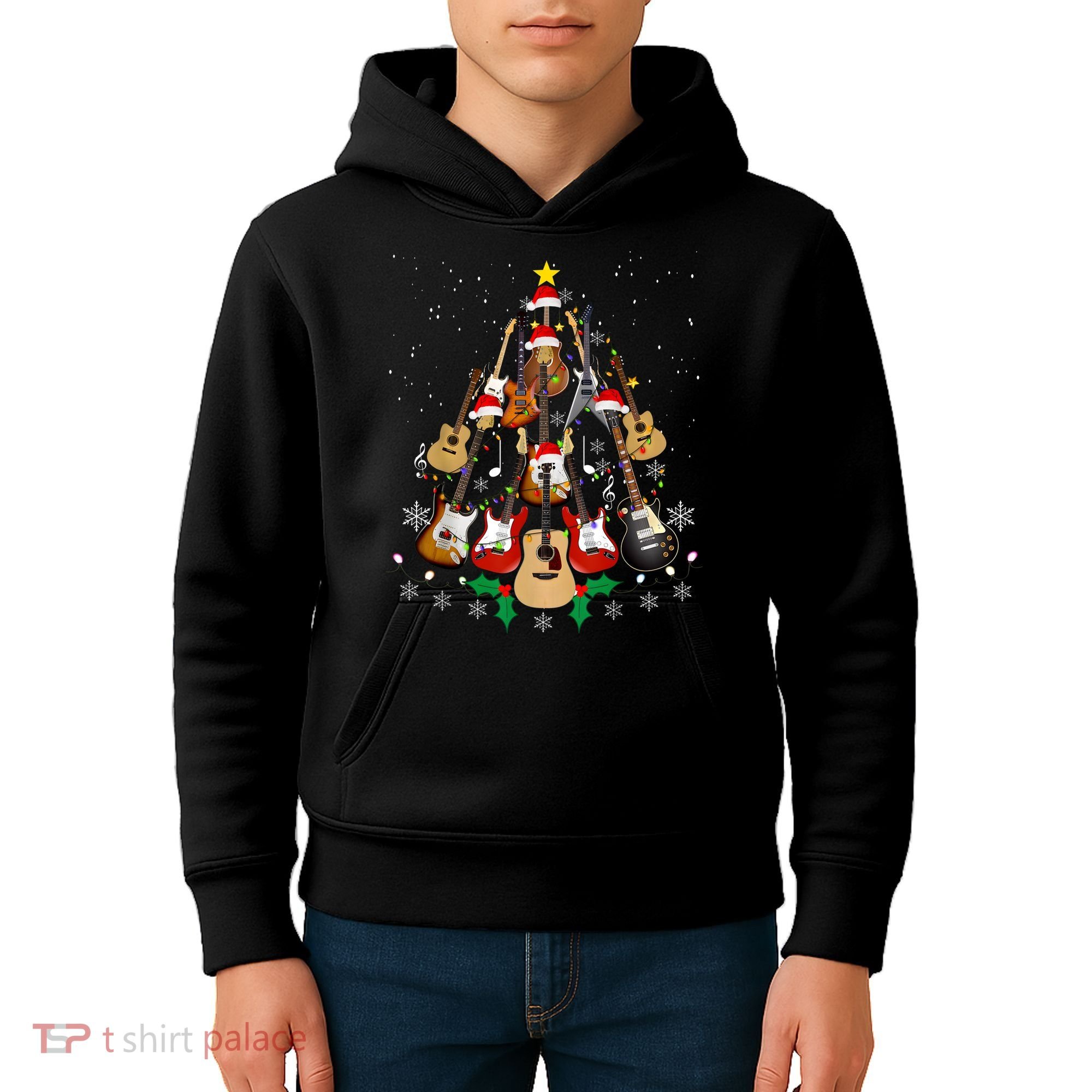 Christmas Musician Christmas Guitar Tree Kids Hoodie