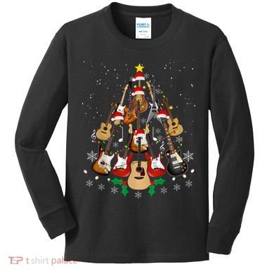 Christmas Musician Christmas Guitar Tree Kids Long Sleeve Shirt
