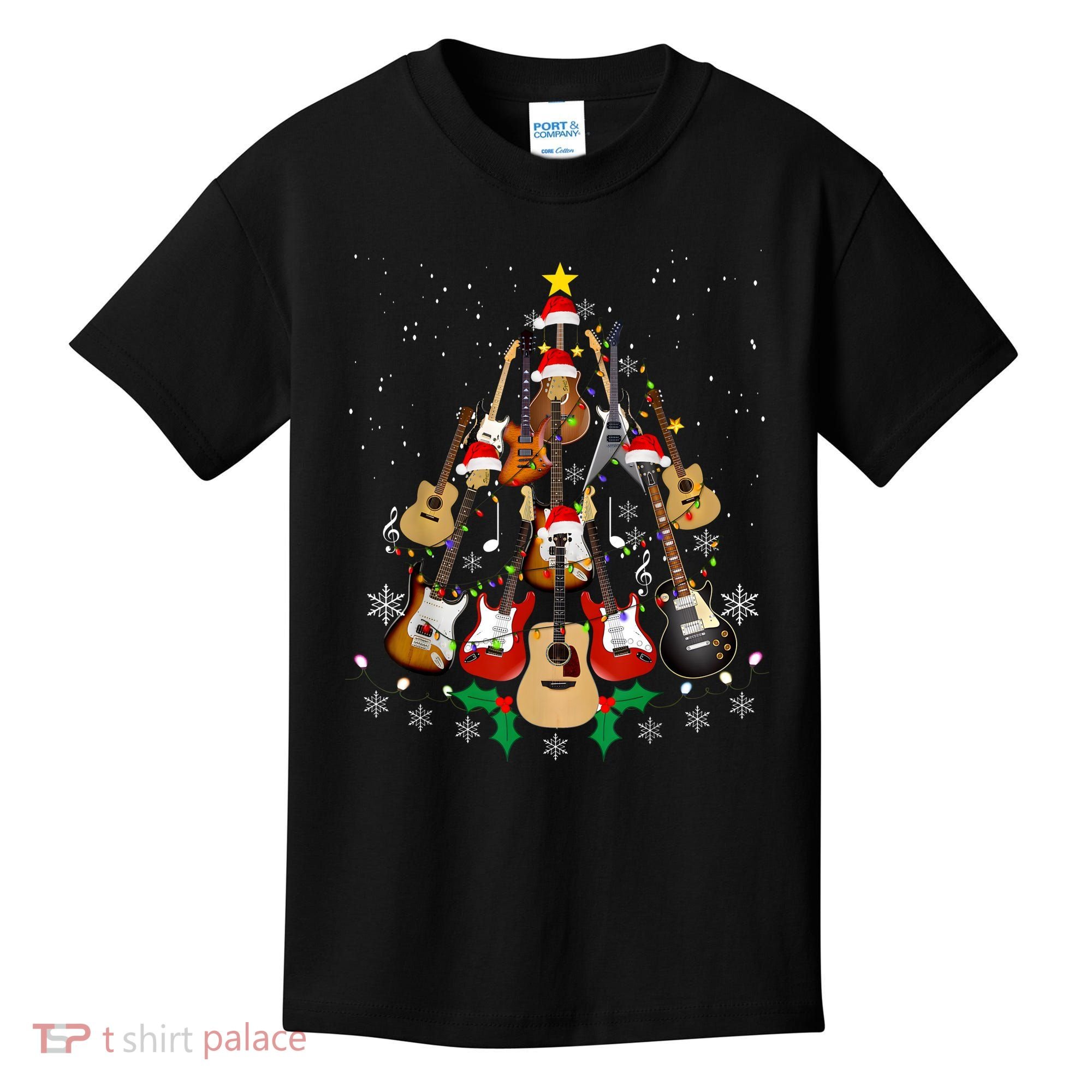 Christmas Musician Christmas Guitar Tree Kids T-Shirt