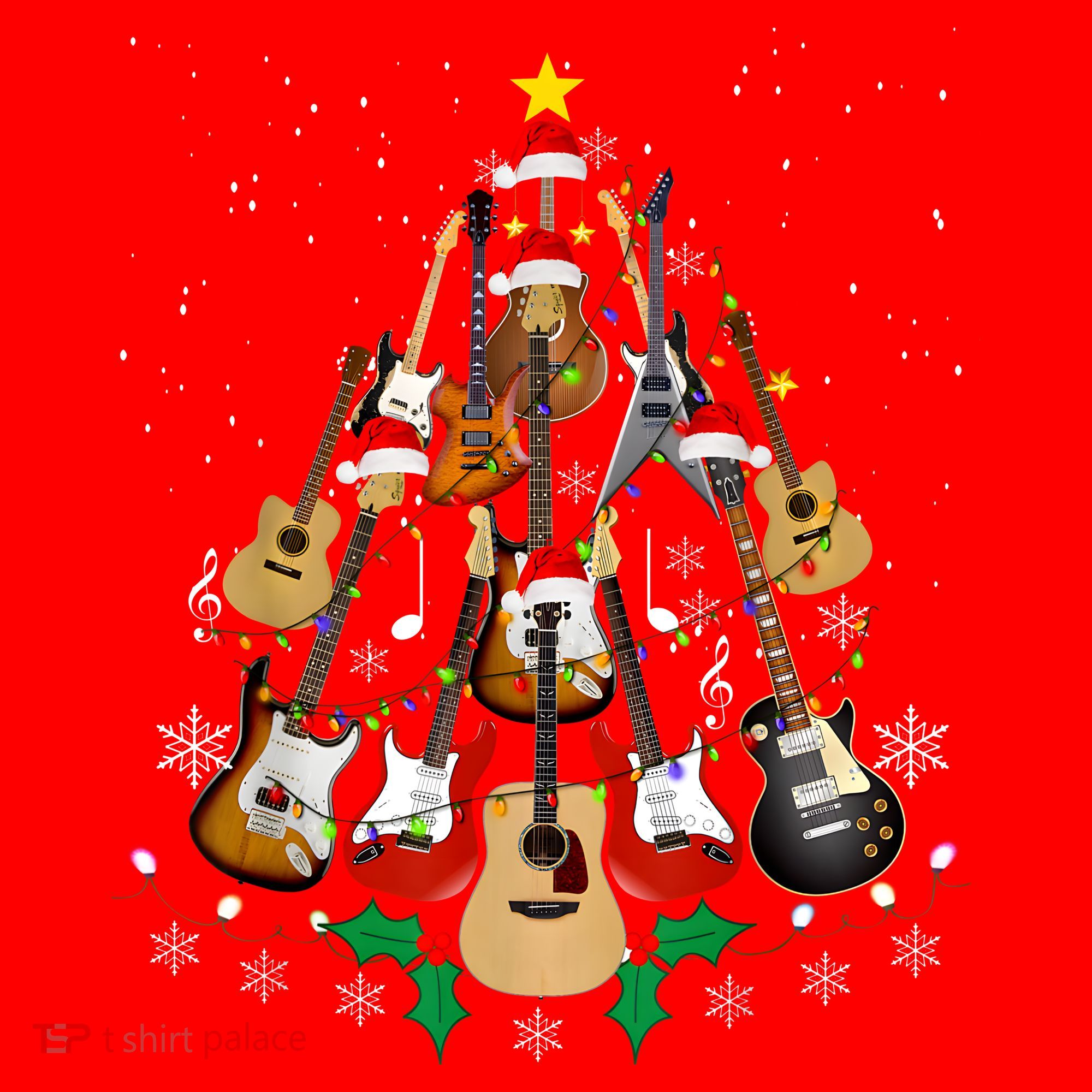 Christmas Musician Christmas Guitar Tree Santa Hat
