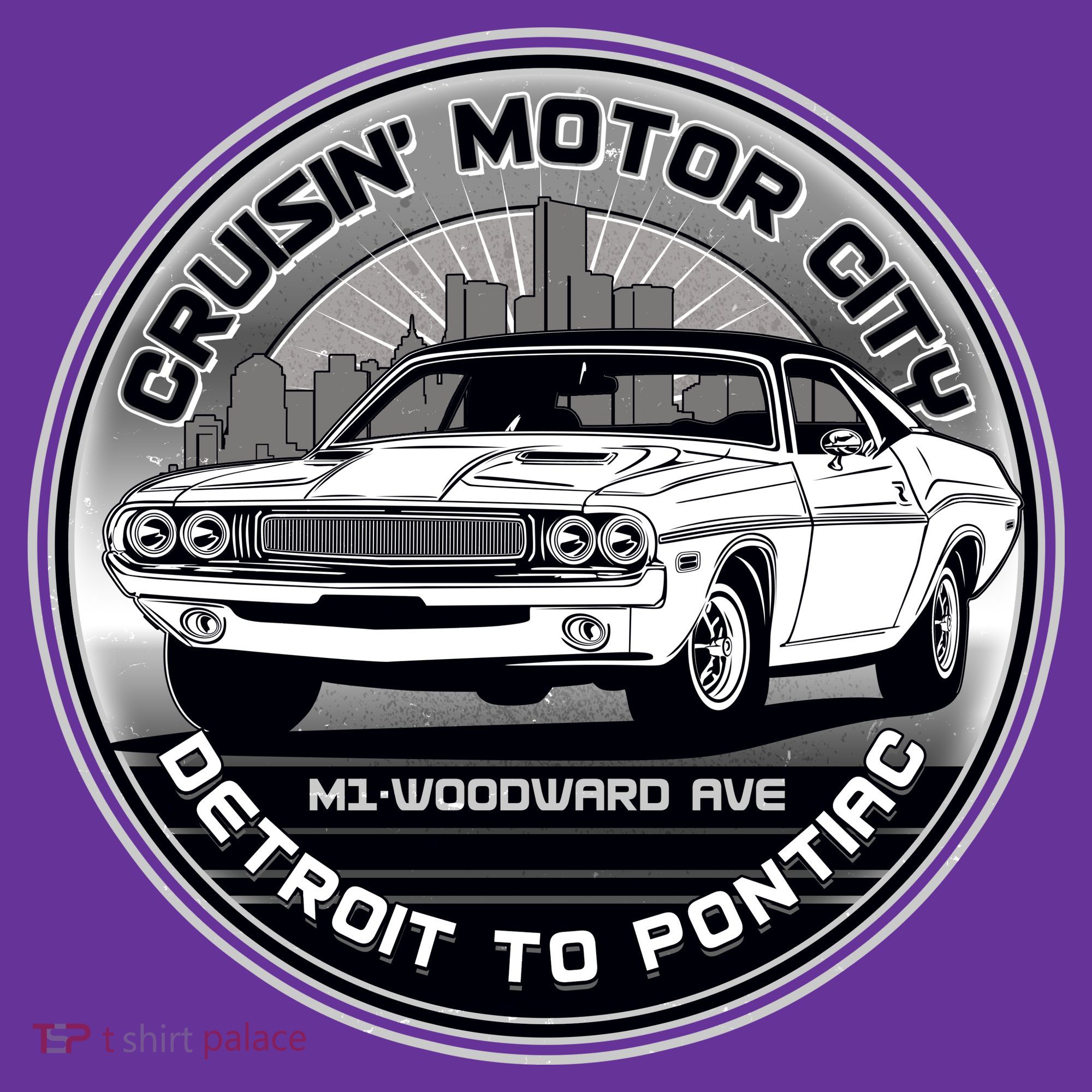 Cruisin Motor City Detroit To Pontiac Classic Muscle Car T-Shirt