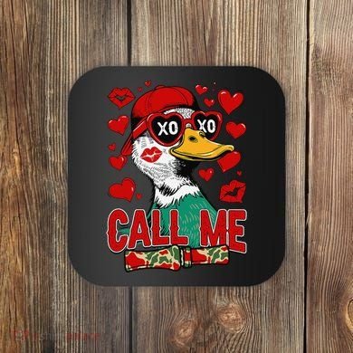 Call Me Duck Hunting Valentines Day Mallard Duck Gift Coaster