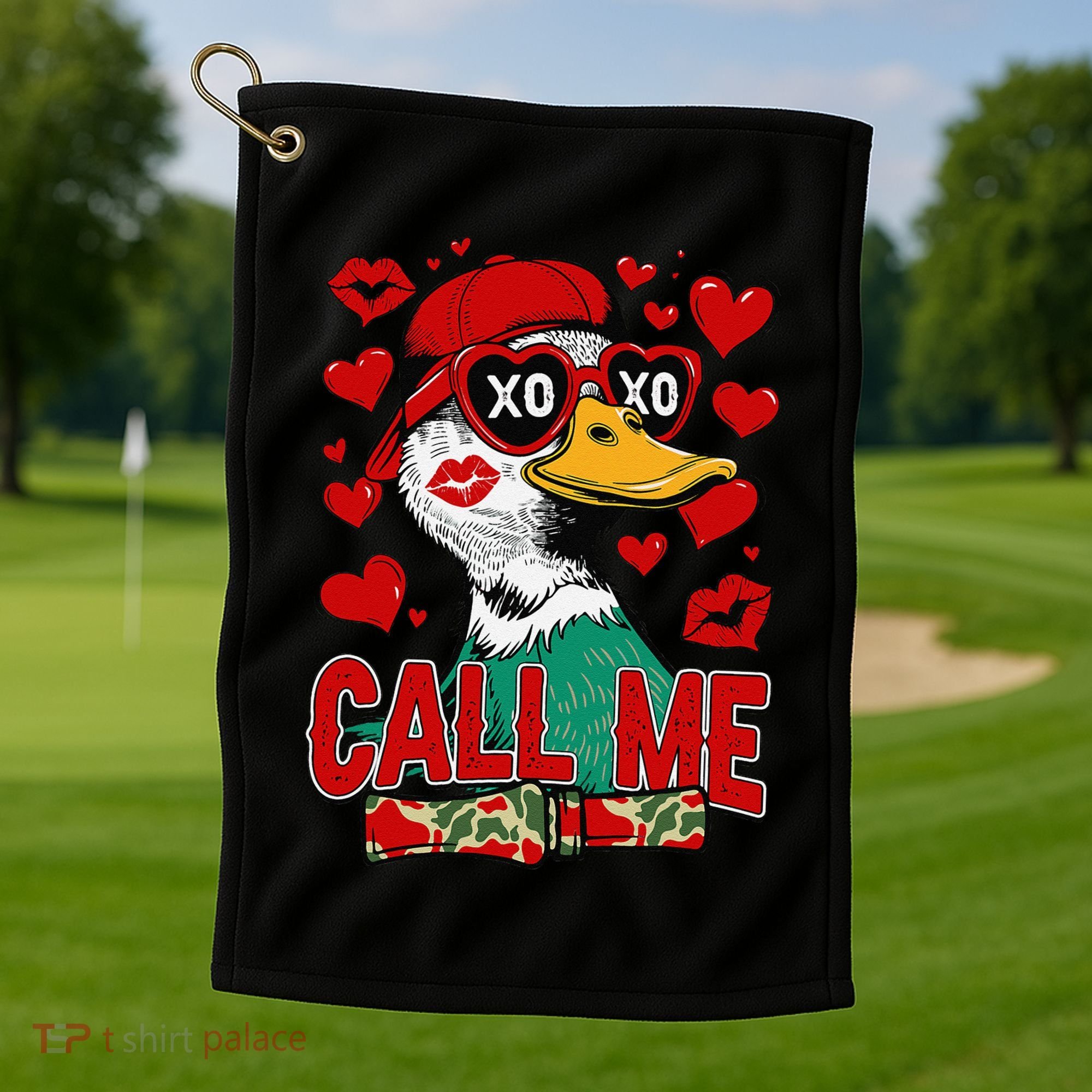 Call Me Duck Hunting Valentines Day Mallard Duck Gift Golf Towel
