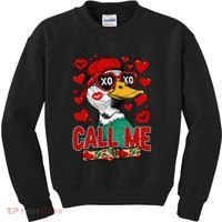 Call Me Duck Hunting Valentines Day Mallard Duck Gift Kids Sweatshirt thumb 0