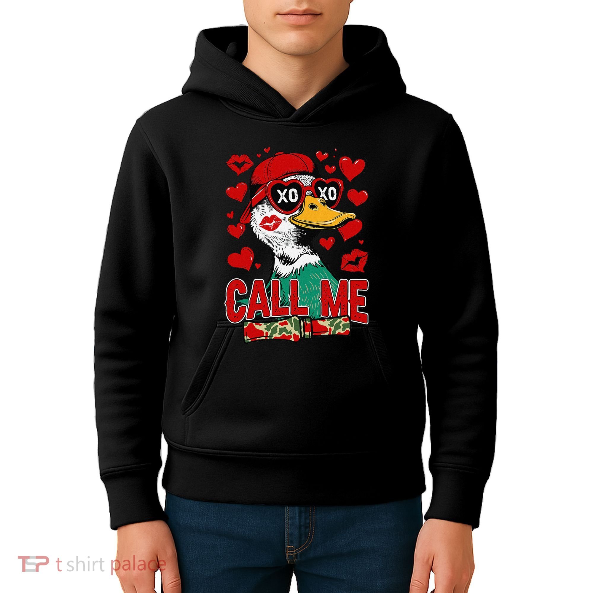 Call Me Duck Hunting Valentines Day Mallard Duck Gift Kids Hoodie