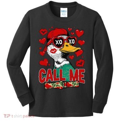 Call Me Duck Hunting Valentines Day Mallard Duck Gift Kids Long Sleeve Shirt