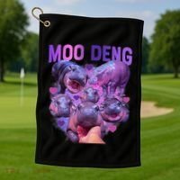 Cute Moo Deng Funny Baby Hippo Pygmy Hippopotamus Golf Towel thumb 1