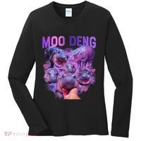 Cute Moo Deng Funny Baby Hippo Pygmy Hippopotamus Women's Long Sleeve Shirt thumb 0
