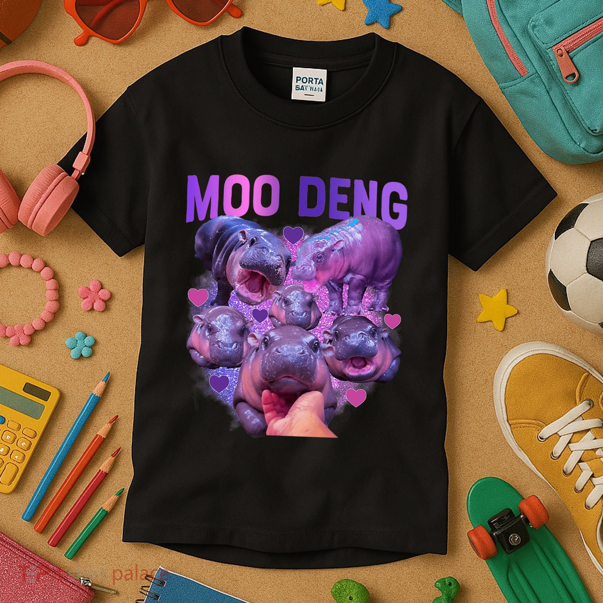 Cute Moo Deng Funny Baby Hippo Pygmy Hippopotamus Kids T-Shirt