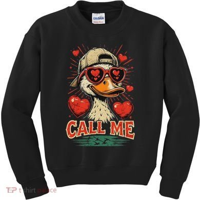 Call Me Duck Hunting ValentineS Day Mallard Duck Kids Sweatshirt