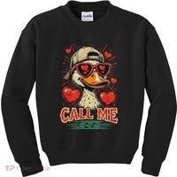 Call Me Duck Hunting ValentineS Day Mallard Duck Kids Sweatshirt thumb 0