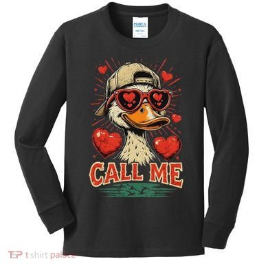 Call Me Duck Hunting ValentineS Day Mallard Duck Kids Long Sleeve Shirt