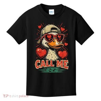 Call Me Duck Hunting ValentineS Day Mallard Duck Kids T-Shirt