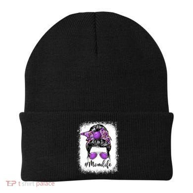 Cute Mother's Day Bowling Mom Life Messy Bun Game Day Gift Beanie
