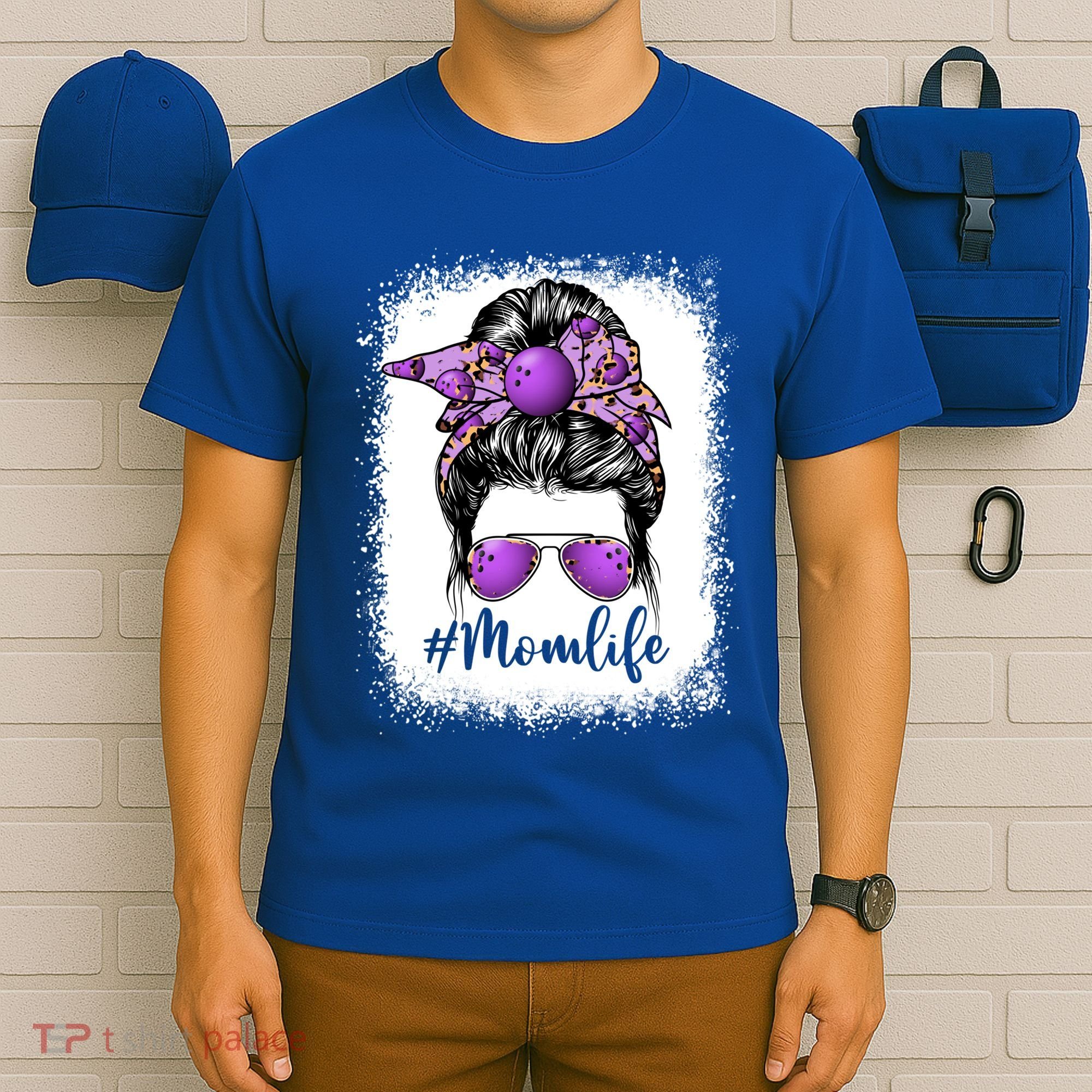 Cute Mother's Day Bowling Mom Life Messy Bun Game Day Gift T-Shirt