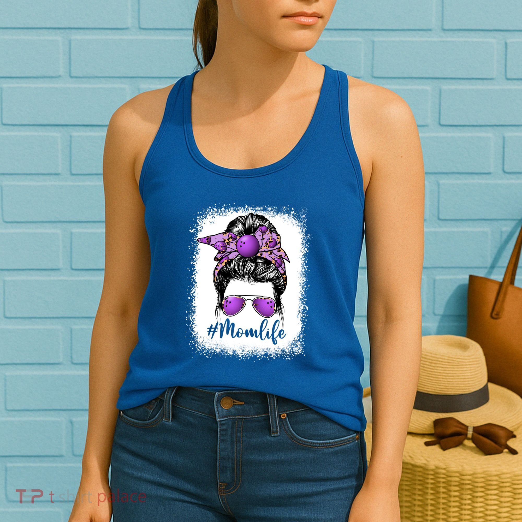Cute Mother's Day Bowling Mom Life Messy Bun Game Day Gift Women's Tank Top