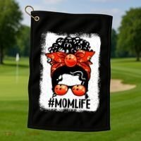 Cute Mother's Day Messy Bun Bowling Mom Sport Lover Gift Golf Towel thumb 1