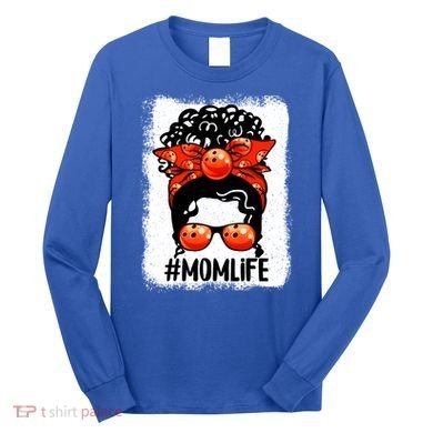 Cute Mother's Day Messy Bun Bowling Mom Sport Lover Gift Long Sleeve Shirt
