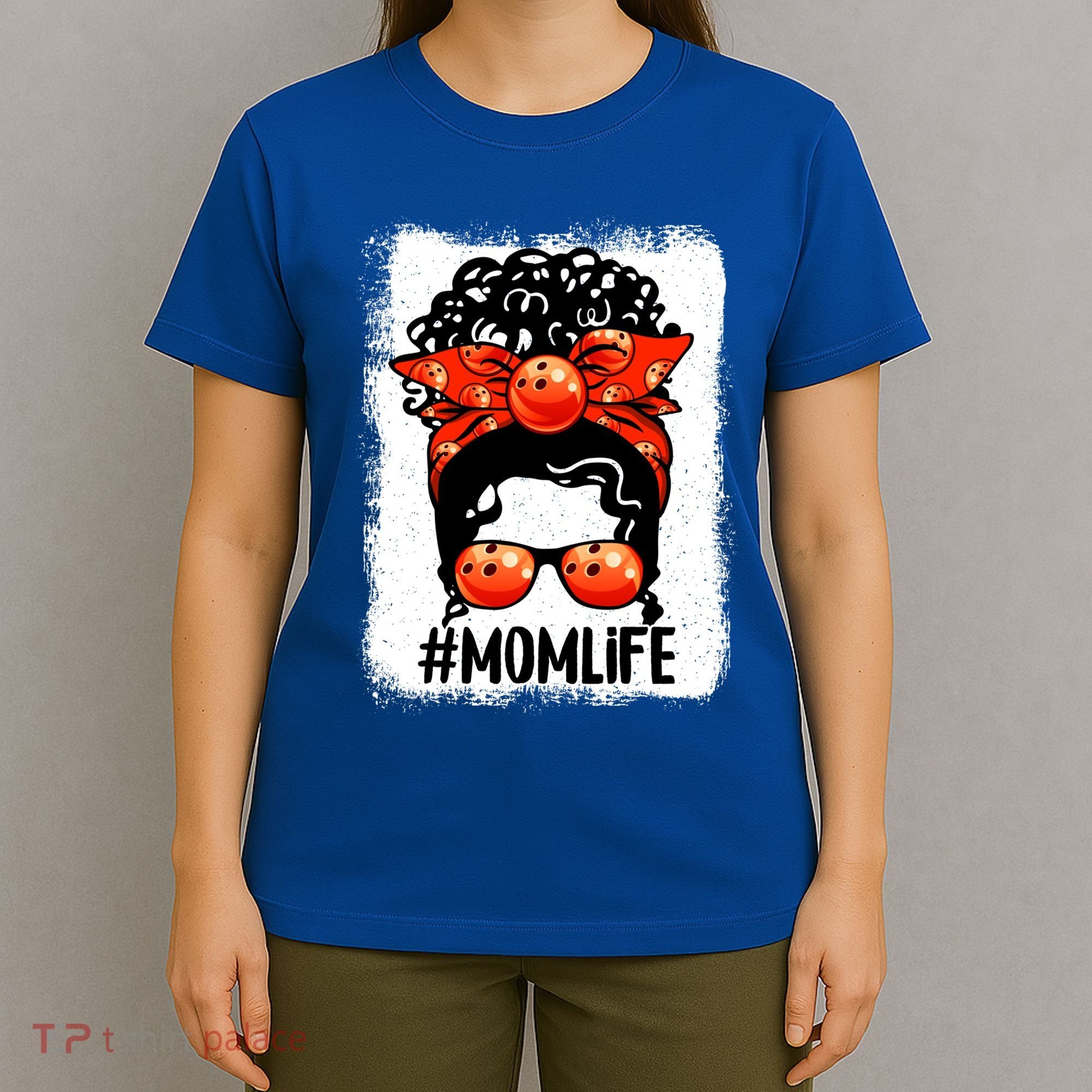 Cute Mother's Day Messy Bun Bowling Mom Sport Lover Gift T-Shirt