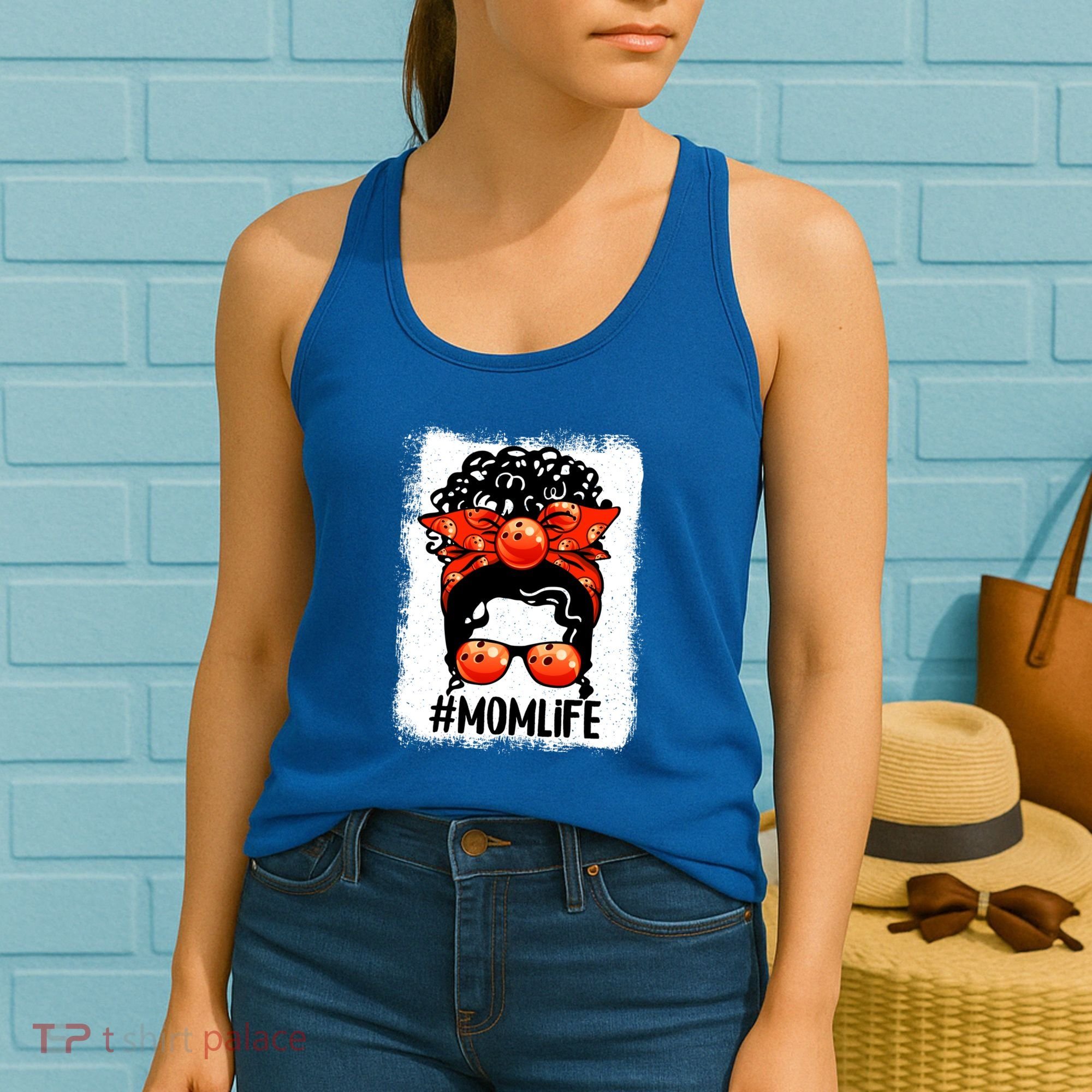 Cute Mother's Day Messy Bun Bowling Mom Sport Lover Gift Women's Tank Top