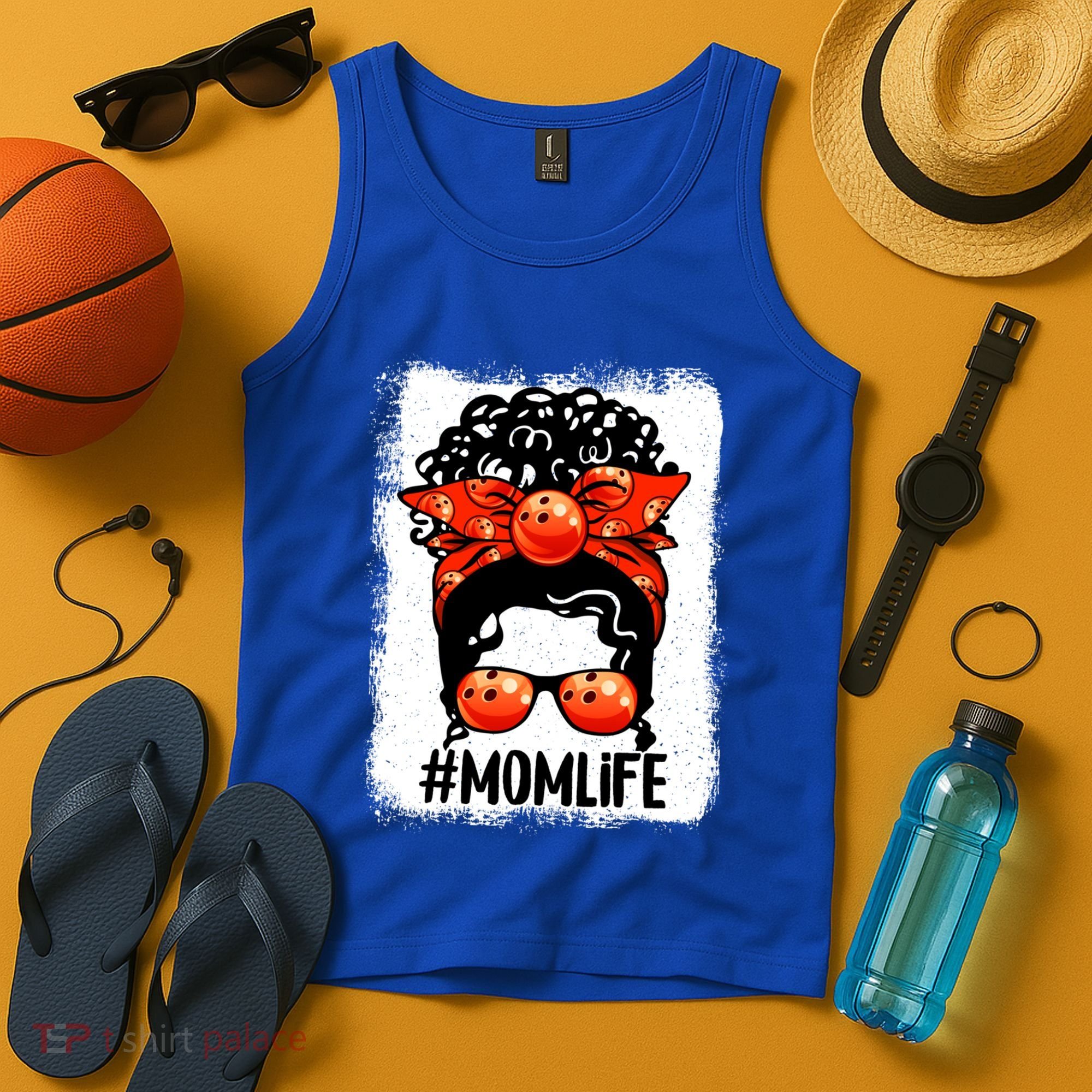 Cute Mother's Day Messy Bun Bowling Mom Sport Lover Gift Tank Top