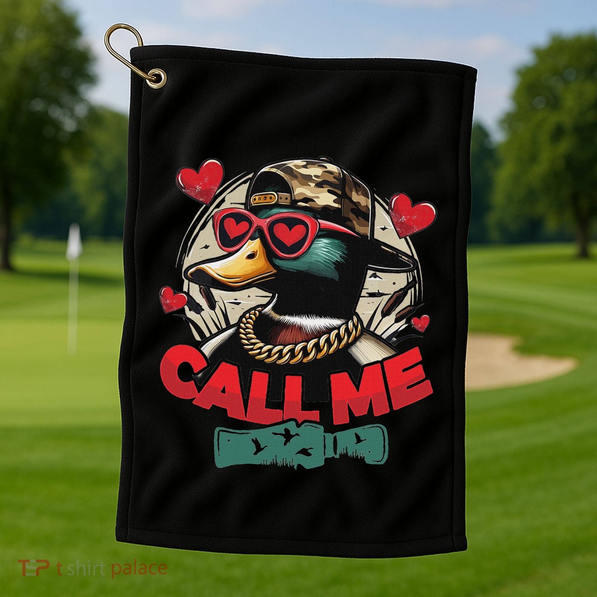 Call Me Duck Hunting Retro ValentineS Day Golf Towel