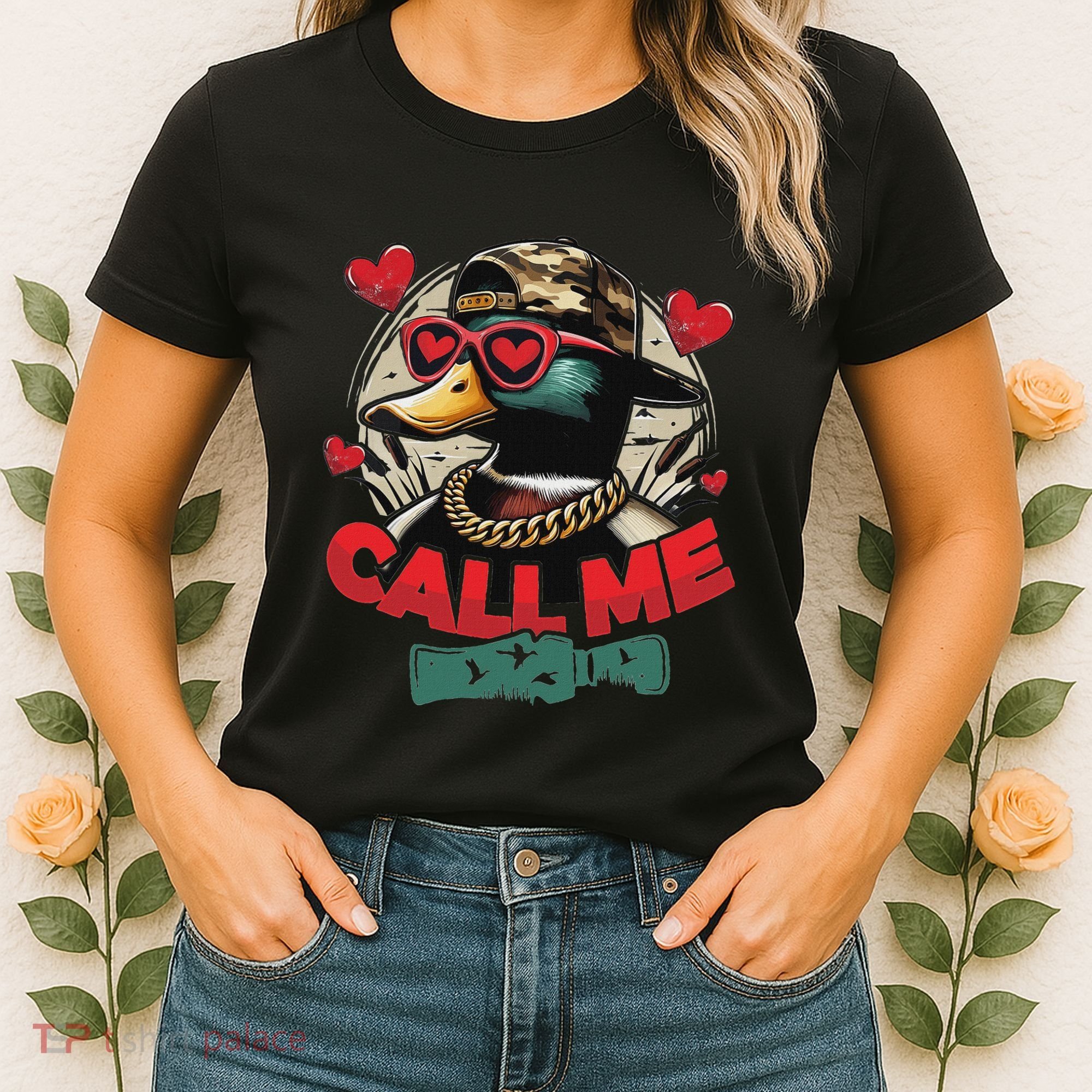 Call Me Duck Hunting Retro ValentineS Day Women's T-Shirt