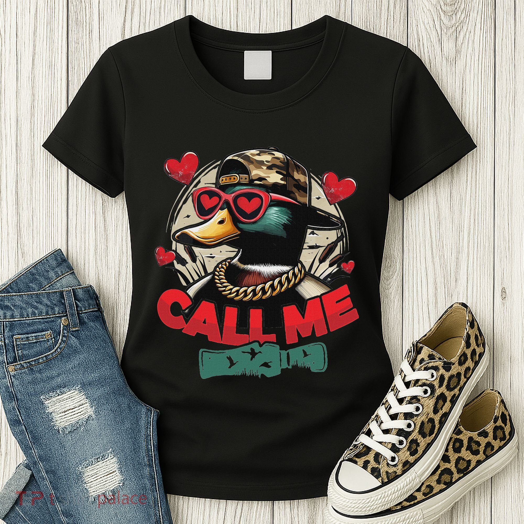 Call Me Duck Hunting Retro ValentineS Day Women's T-Shirt