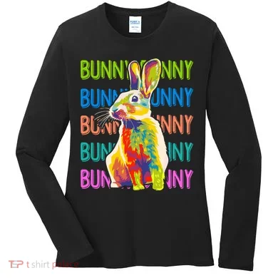 Cute Multicolor Easter Bunny Rabbit Women's Long Sleeve Shirt