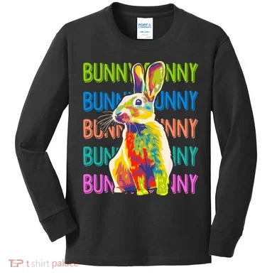 Cute Multicolor Easter Bunny Rabbit Kids Long Sleeve Shirt