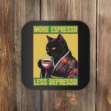 Cat More Espresso Less Depresso Coaster