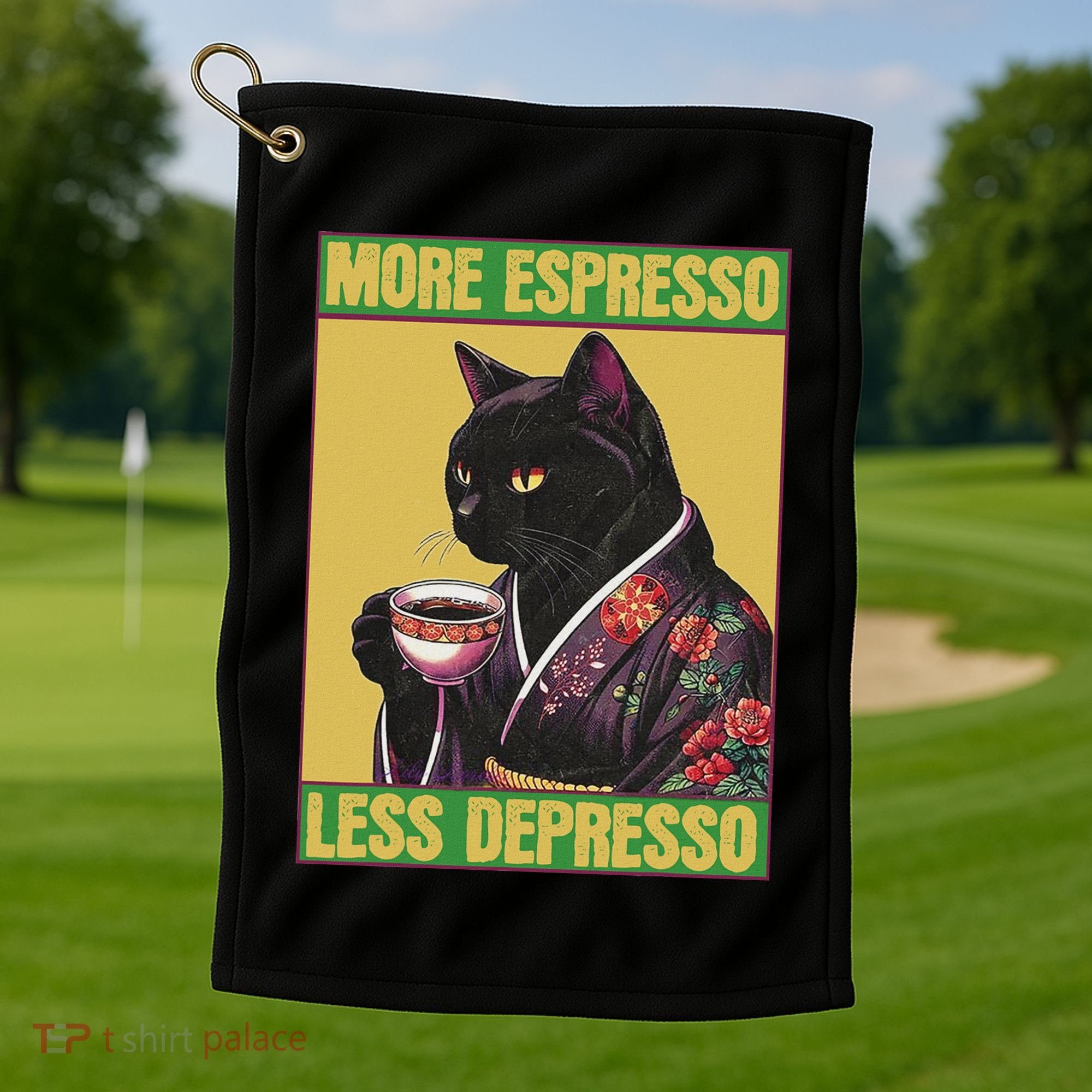 Cat More Espresso Less Depresso Golf Towel