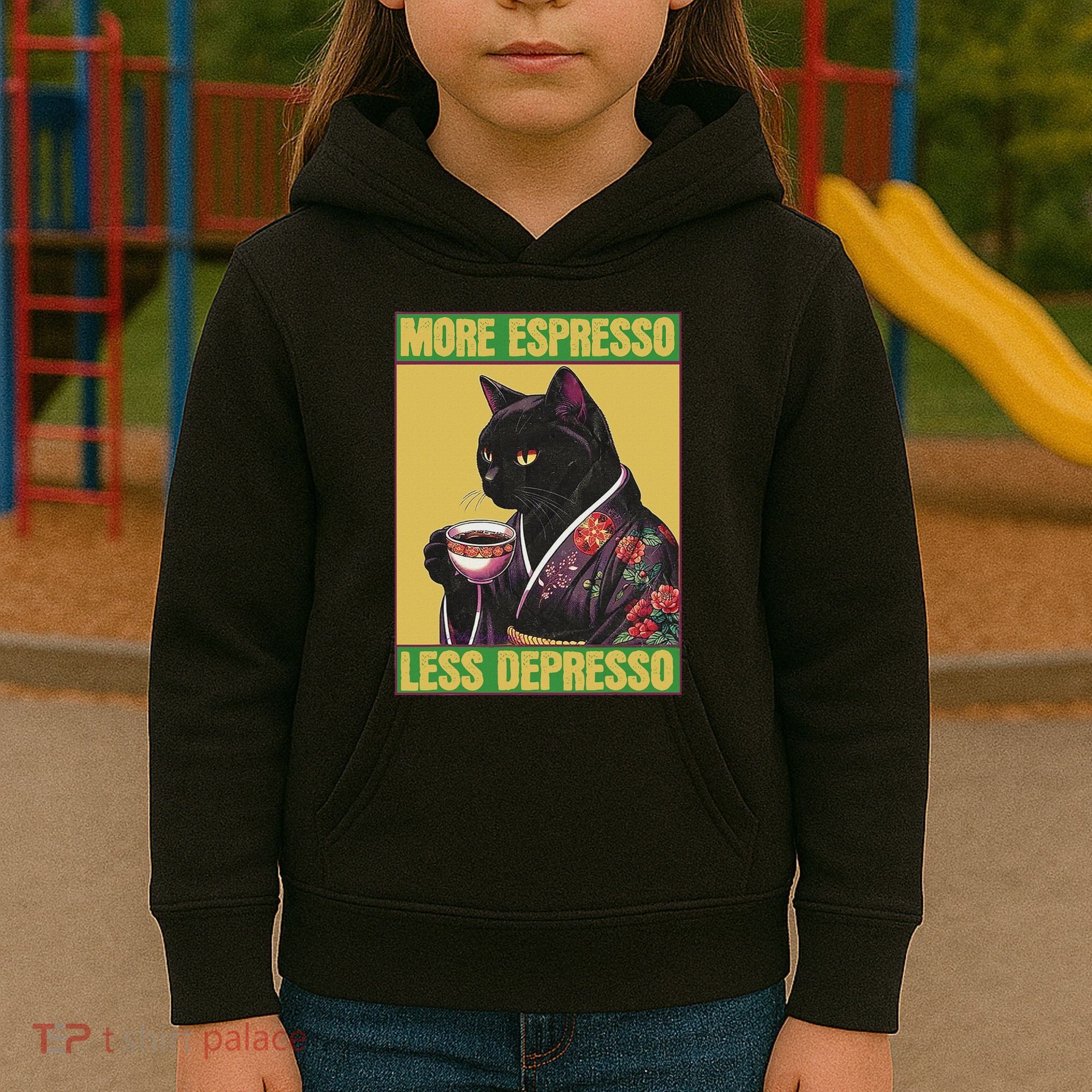Cat More Espresso Less Depresso Kids Hoodie