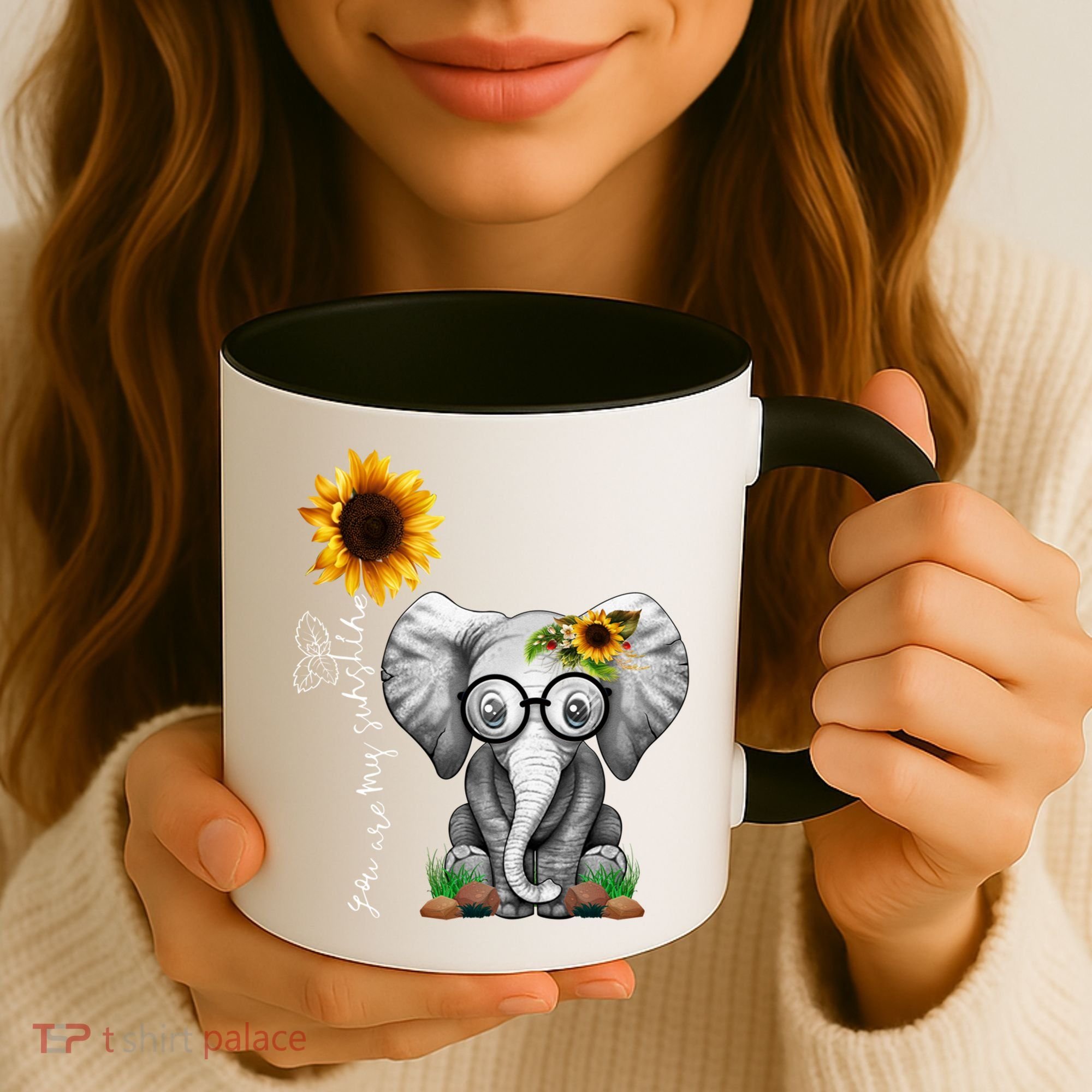 Cute Mama Elephant With Sunflower Gift You Are My Sunshine Gift Coffee Mug