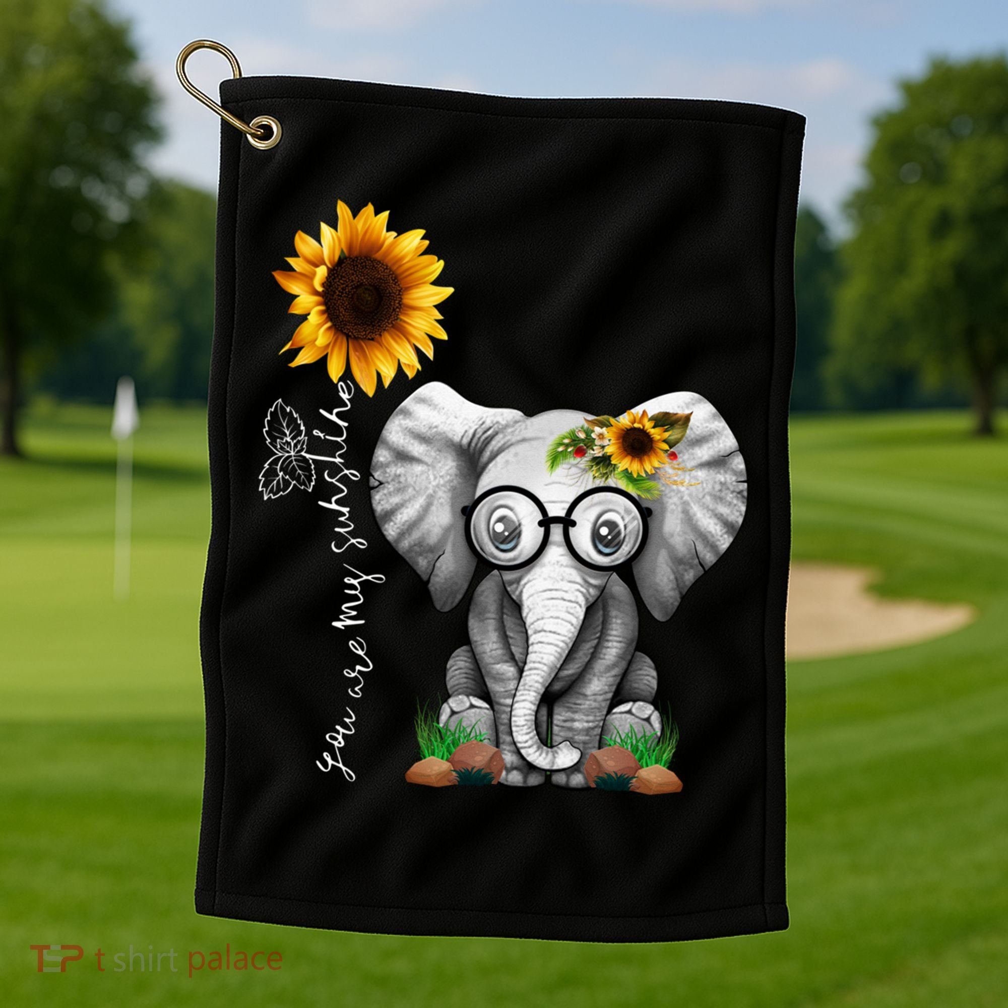 Cute Mama Elephant With Sunflower Gift You Are My Sunshine Gift Golf Towel
