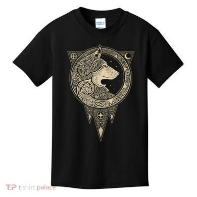 Celtic Mythology Fenrir Wolf Runes Kids T-Shirt